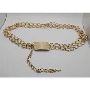 WOMENS Vintage Retro Gold Tone Belt Double Link Buckle With Floral Design 37"